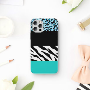 Leopard Print, Zebra Print, Animal Print, Blue iPhone 17 Case