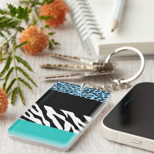 Leopard Print Zebra Print Animal Print Blue Keychain