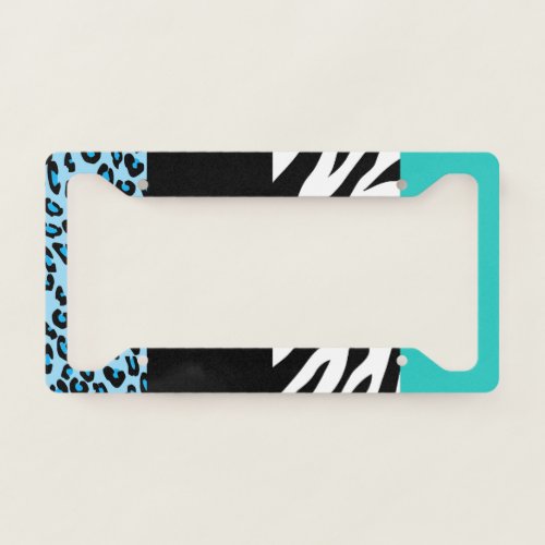 Leopard Print Zebra Print Animal Print Blue License Plate Frame