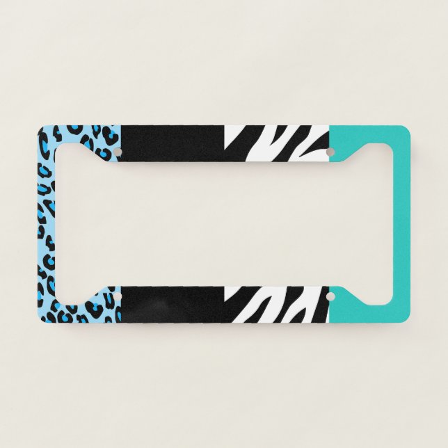 Leopard Print, Zebra Print, Animal Print, Blue License Plate Frame (Front)