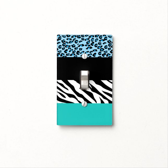 Leopard Print, Zebra Print, Animal Print, Blue Light Switch Cover (In Situ)