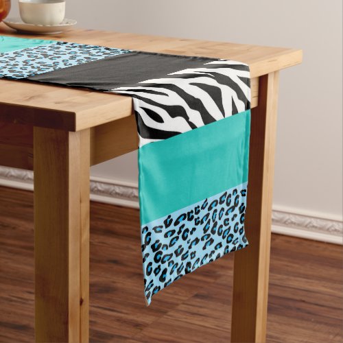 Leopard Print Zebra Print Animal Print Blue Medium Table Runner