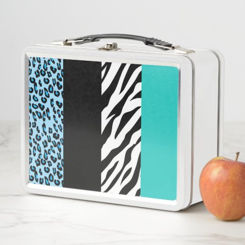 Leopard Print Zebra Print Animal Print Blue Metal Lunch Box