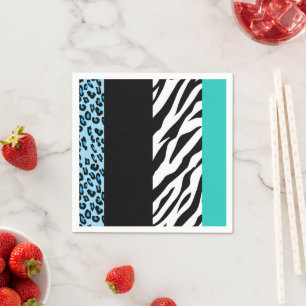 Leopard Print, Zebra Print, Animal Print, Blue Napkins