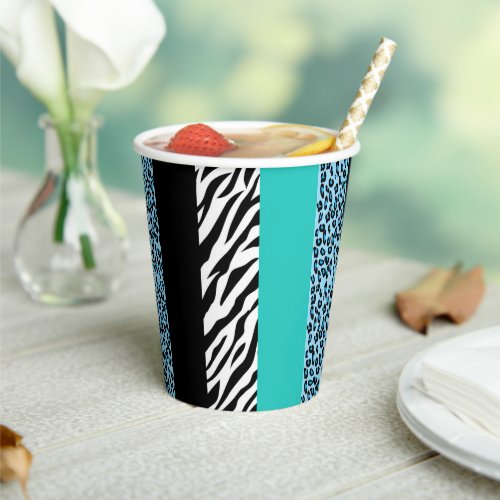 Leopard Print Zebra Print Animal Print Blue Paper Cups