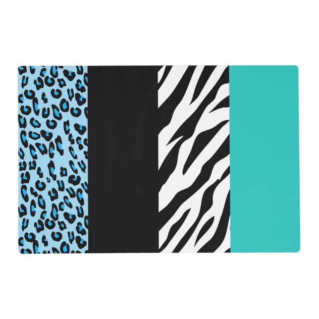 Leopard Print, Zebra Print, Animal Print, Blue Placemat (Front)