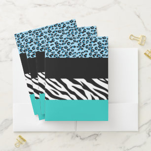 Leopard Print, Zebra Print, Animal Print, Blue Pocket Folder