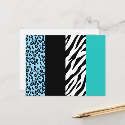 Leopard Print Zebra Print Animal Print Blue Postcard