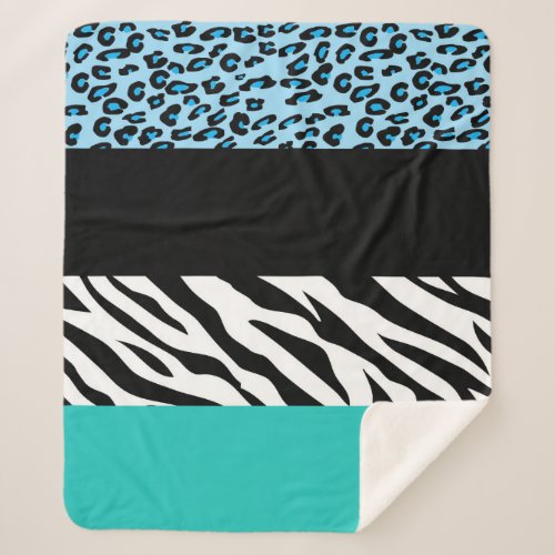 Leopard Print Zebra Print Animal Print Blue Sherpa Blanket