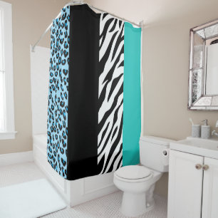 Leopard Print, Zebra Print, Animal Print, Blue Shower Curtain