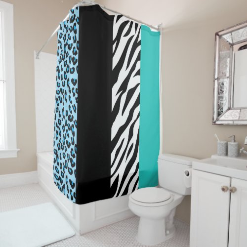 Leopard Print Zebra Print Animal Print Blue Shower Curtain