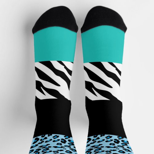 Leopard Print Zebra Print Animal Print Blue Socks