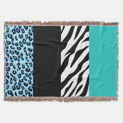 Leopard Print Zebra Print Animal Print Blue Throw Blanket