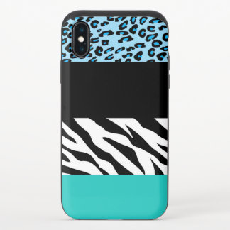 Leopard Print, Zebra Print, Animal Print, Blue iPhone X Slider Case