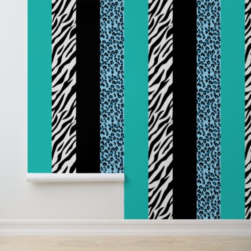 Leopard Print Zebra Print Animal Print Blue Wallpaper