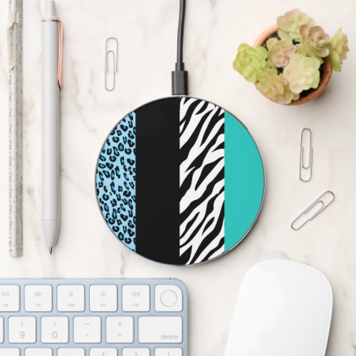 Leopard Print Zebra Print Animal Print Blue Wireless Charger