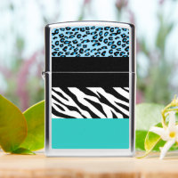 Leopard Print, Zebra Print, Animal Print, Blue Zippo Lighter