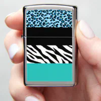 Leopard Print, Zebra Print, Animal Print, Blue Zippo Lighter