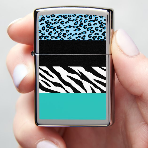 Leopard Print, Zebra Print, Animal Print, Blue Zippo Lighter | Zazzle