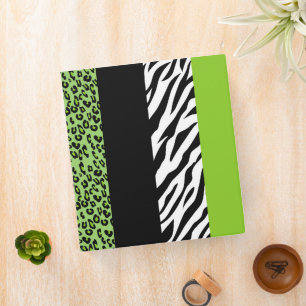 Leopard Print, Zebra Print, Animal Print, Green 3 Ring Binder