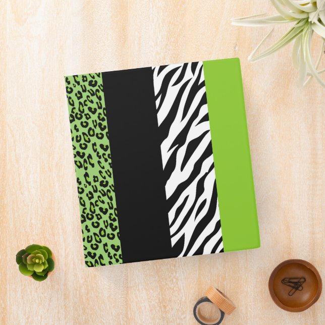 Leopard Print, Zebra Print, Animal Print, Green 3 Ring Binder (In Situ)