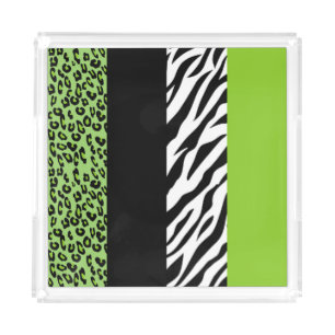Leopard Print, Zebra Print, Animal Print, Green Acrylic Tray