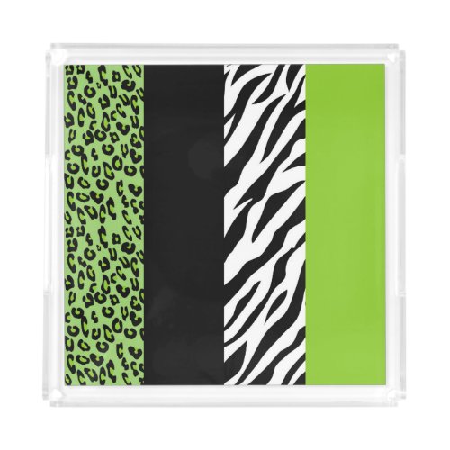 Leopard Print Zebra Print Animal Print Green Acrylic Tray