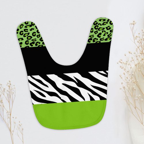 Leopard Print Zebra Print Animal Print Green Baby Bib