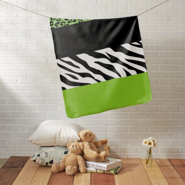 Leopard Print, Zebra Print, Animal Print, Green Baby Blanket (In Situ)