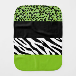 Leopard Print, Zebra Print, Animal Print, Green Baby Burp Cloth