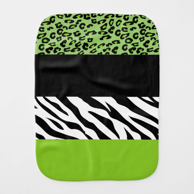 Leopard Print, Zebra Print, Animal Print, Green Baby Burp Cloth (Front)