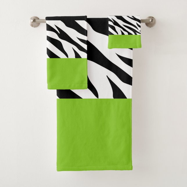 Leopard Print, Zebra Print, Animal Print, Green Bath Towel Set (Insitu)
