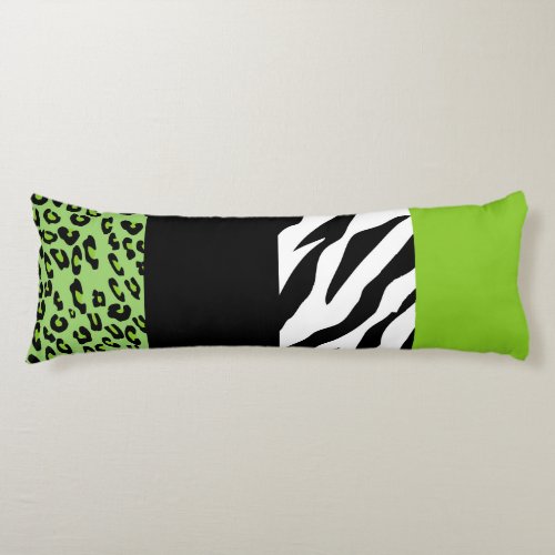 Leopard Print Zebra Print Animal Print Green Body Pillow