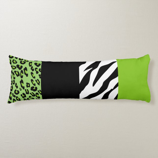 Leopard Print, Zebra Print, Animal Print, Green Body Pillow (Front)