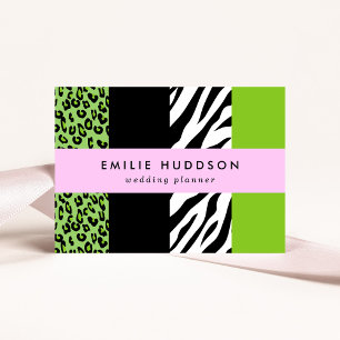 Leopard Print, Zebra Print, Animal Print, Green Business Card