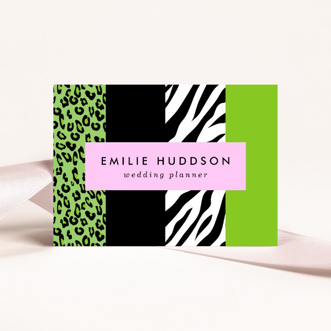 Leopard Print, Zebra Print, Animal Print, Green Business Card (Creator Uploaded)