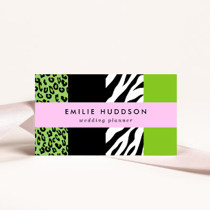 Leopard Print, Zebra Print, Animal Print, Green Business Card