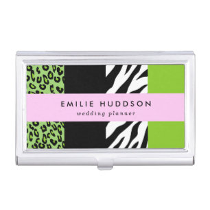 Leopard Print, Zebra Print, Animal Print, Green Business Card Case