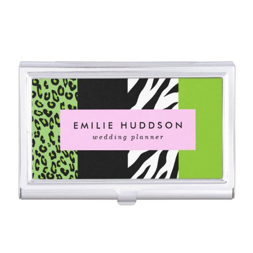 Leopard Print Zebra Print Animal Print Green Business Card Case