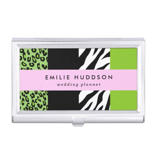 Leopard Print Zebra Print Animal Print Green Business Card Case