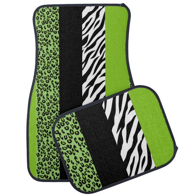 Leopard Print, Zebra Print, Animal Print, Green Car Mat (Set)