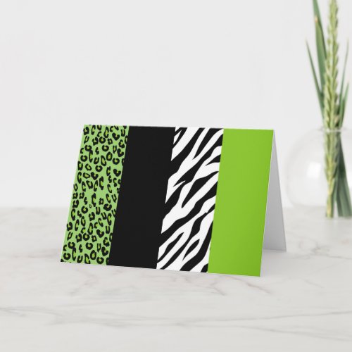 Leopard Print Zebra Print Animal Print Green Card