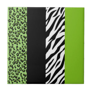 Leopard Print, Zebra Print, Animal Print, Green Ceramic Tile