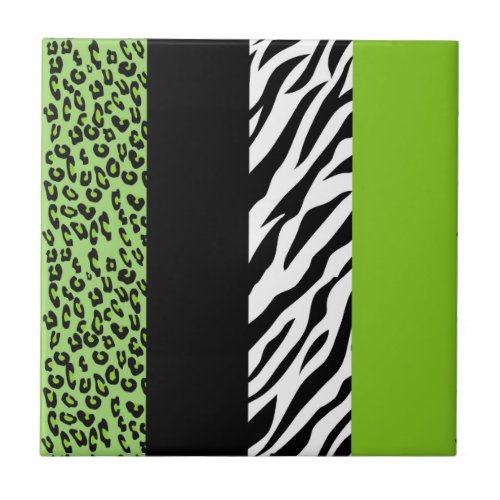 Leopard Print Zebra Print Animal Print Green Ceramic Tile