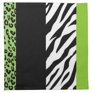 Leopard Print, Zebra Print, Animal Print, Green Cloth Napkin