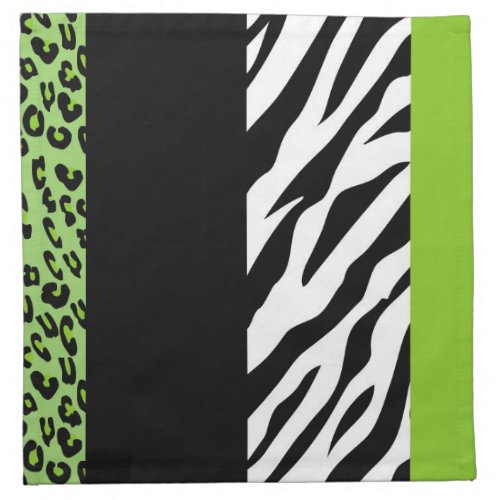 Leopard Print Zebra Print Animal Print Green Cloth Napkin