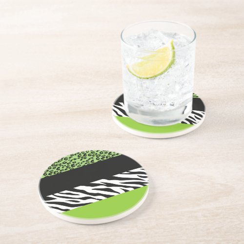 Leopard Print Zebra Print Animal Print Green Coaster