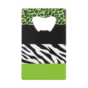 Leopard Print, Zebra Print, Animal Print, Green Credit Card Bottle Opener