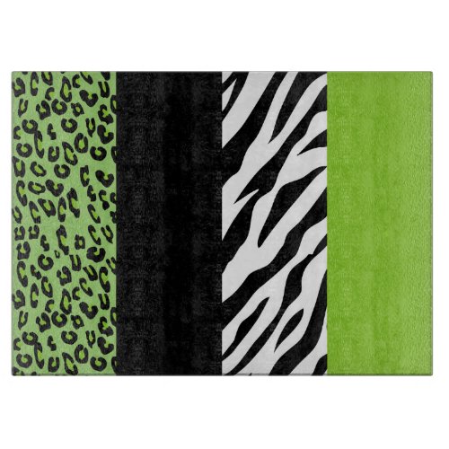 Leopard Print Zebra Print Animal Print Green Cutting Board