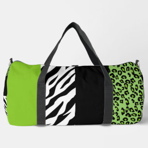 Leopard Print, Zebra Print, Animal Print, Green Duffle Bag